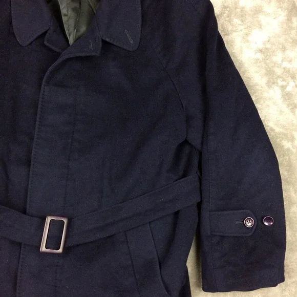 Wexmann London Cashmere Wool Overcoat Mens 50 Reg Blue Long Classic Lined - Picture 5 of 15
